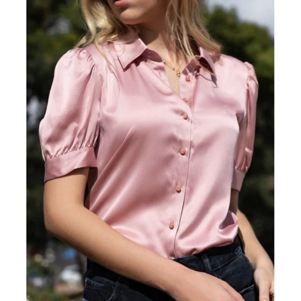 Ravella Women Juliet Silk Blouse Size S Pink Quiet Luxury Elegant Classic Chic